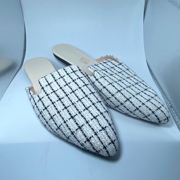 Shoes - Womens Checkered Tweed Pointed Toe Slip-On Mules Size EU 43